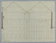 214951 Doorsnede van een van de gebouwen van de cavalleriekazerne te Utrecht.